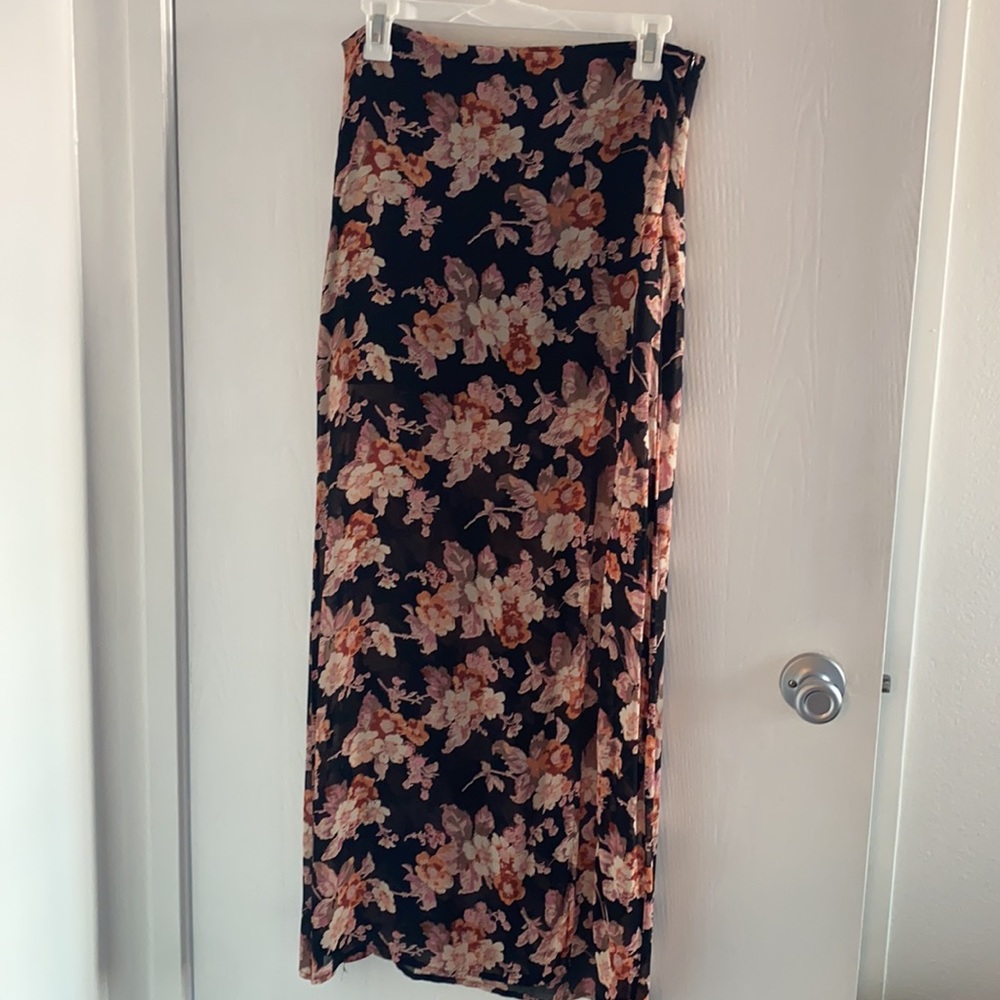 Floral Maxi Skirt - Black with Pink & Cream Flowers